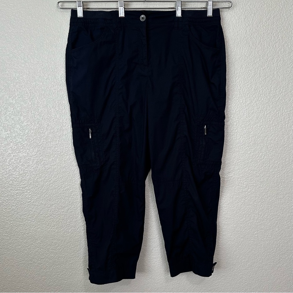 Chico's Women’s Casual Dark Blue Fly Front Cargo Cropped Pants, Sz Large